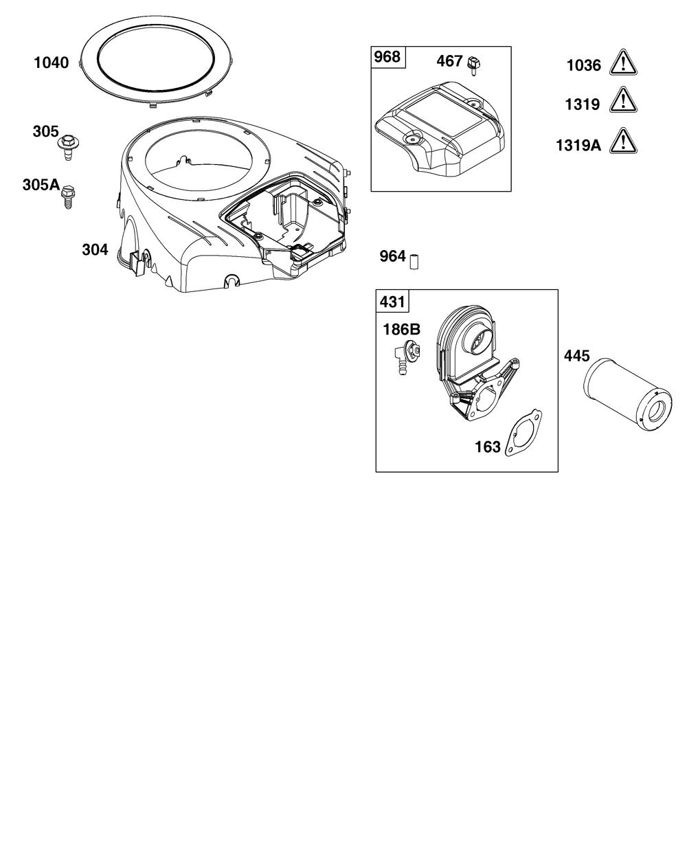 Blower Housing And Air Cleaner Group Diagram and Parts List for 40R677-0011-B5 400000 - 699999 Briggs and Stratton Engine
